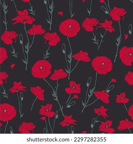 flower floral wild poppy vector drawing seamless pattern