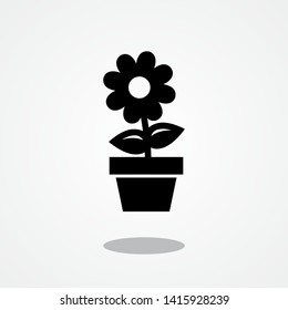 Flower and Flowerpot Icon with Gray Shadow 