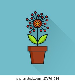 Flower in flowerpot, long shadow