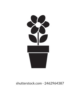 Icono de silueta de flor y maceta. Vector.