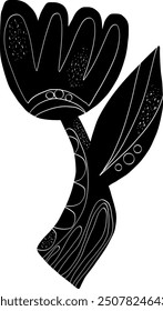 
Flower Folk art black element in linocut style vector