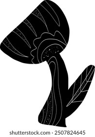 
Flower Folk art black element in linocut style vector