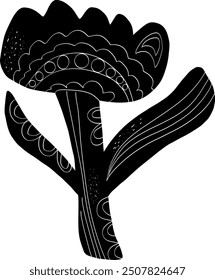 
Flower Folk art black element in linocut style vector