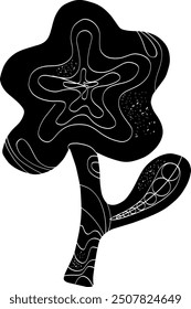 
Flower Folk art black element in linocut style vector