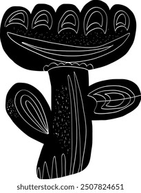 
Flower Folk art black element in linocut style vector