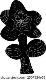 
Flower Folk art black element in linocut style vector