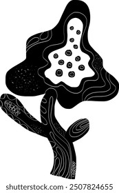 
Flower Folk art black element in linocut style vector