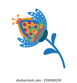 Flower in folk boho style. Isolated vector.