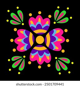 Flower in folk style. Boho design element. 