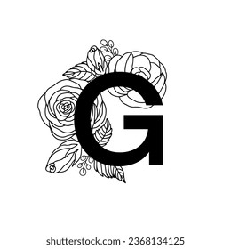 Flower font alphabet, doddle letter G. Luxury wedding invitation flowers letters. Laser cut template. Initial monogram letter. May be used for logo or paper cutting.
