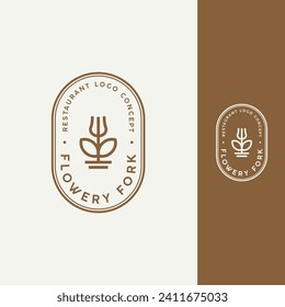 Flower fork natural healthy vintage flat design logo minimallist