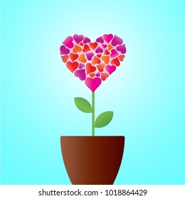 Flower in the form of heart in flower pot. Greeting card. Flyers, invitation, posters. Isolated vector illustration