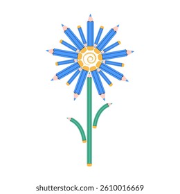 A flower formed by colorful pencils   on a white background.