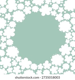 Flower frame background. Floral circle border. White vector daisy on green color free space. Spring blossom cute wreath nature template.