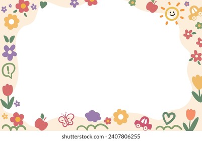 Fondo del marco de flor con espacio para la copia. Arte de dibujo infantil.