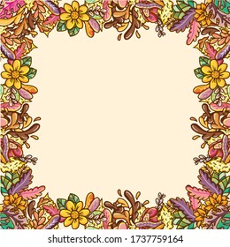 Flower frame background for summer spring template, cute doodle frame include colorful of flower and leaf