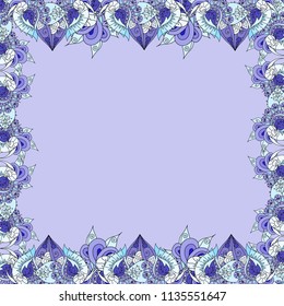 Flower frame in blue tones. Eps 10 vector.