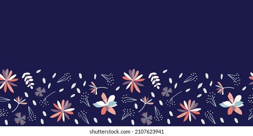 Flower Frame Border Seamless Pattern. Vector illustration. Great for Easter, birthday, valentines, party, gift wrapping, wallpaper, textile and scrapbook.