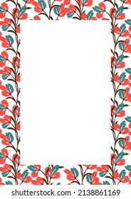 Flower frame border size a4, format a4. Floral pattern. Cute floral background. Background with flower brush strokes. Vector illustration