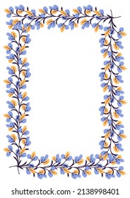 Flower frame border size a4, format a4. Floral pattern. Cute floral background. Background with flower brush strokes. Vector illustration