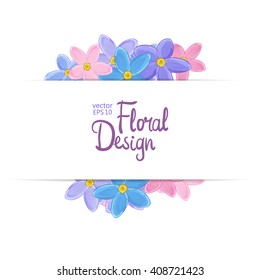  Flower Frame Border Vector Design on white background. Forget-me-not and place for text. 