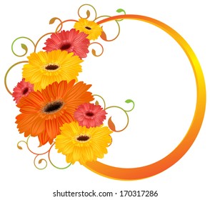Flower frame. Flower borders. Bouquet gerbera isolated. 