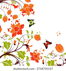 Blumenrahmen Blumenrahmen mit Schmetterling und Blocks, Vektorhintergrund