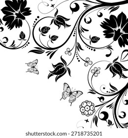 Blumenrahmen Blumenrahmen mit Schmetterling und Blocks, Vektorhintergrund