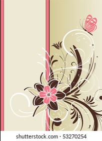 Flower frame with butterfly for design, vector illustration