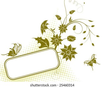 Flower frame with butterfly, element for design, vector illustration
