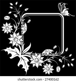 Flower frame with Butterfly, element for design, vector illustration.