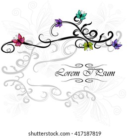 Flower Frame with Butterfly, element for design, vector illustration