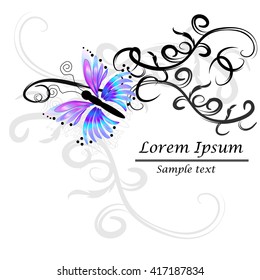 Flower Frame with Butterfly, element for design, vector illustration