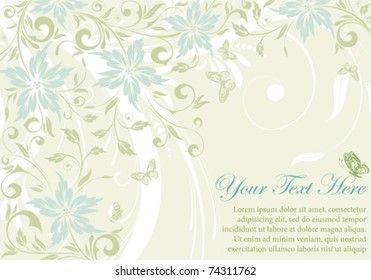 Flower frame with butterfly, element for design, vector illustration
