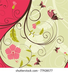Flower frame with butterfly, element for design, vector illustration