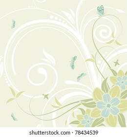 Flower frame with butterfly, element for design, vector illustration