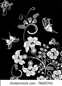 Flower frame with butterfly, element for design, vector illustration