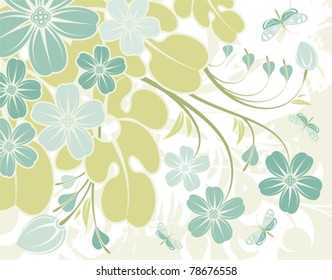 Flower frame with butterfly, element for design, vector illustration