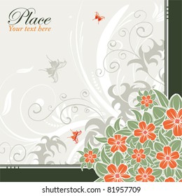 Flower Frame with Butterfly, element for design, vector illustration