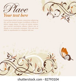 Flower Frame with Butterfly, element for design, vector illustration