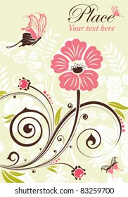 Flower frame with butterfly, element for design, vector illustration