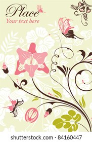 Flower frame with butterfly, element for design, vector illustration