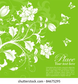 Flower frame with butterfly, element for design, vector illustration