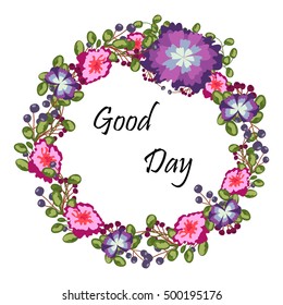 Flower frame. Colorful floral collection with leaves and flowers, drawing watercolor.Design for invitation, wedding or greeting cards in vector