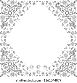 Flower frame coloring book for adult. doodle style.vector illustration. handdrawn.