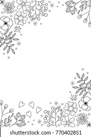 Flower frame coloring book for adult. doodle style.vector illustration. handdrawn.