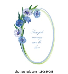 Flower Frame. Cornflower Posy Oval Border. Spring Floral Background.