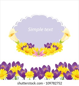 Flower frame with crocus, calendula, lily and cala - vector