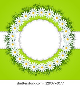 Flower frame with daises chamomiles. Floral vector wreath
