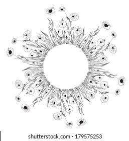 Flower frame with dandelion black whimsical design